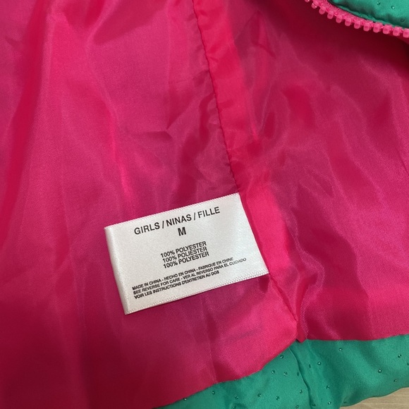 Energie Girls Green M Puffer Vest With Zipper Front and Sparkles. Pink Inside. - Picture 6 of 8